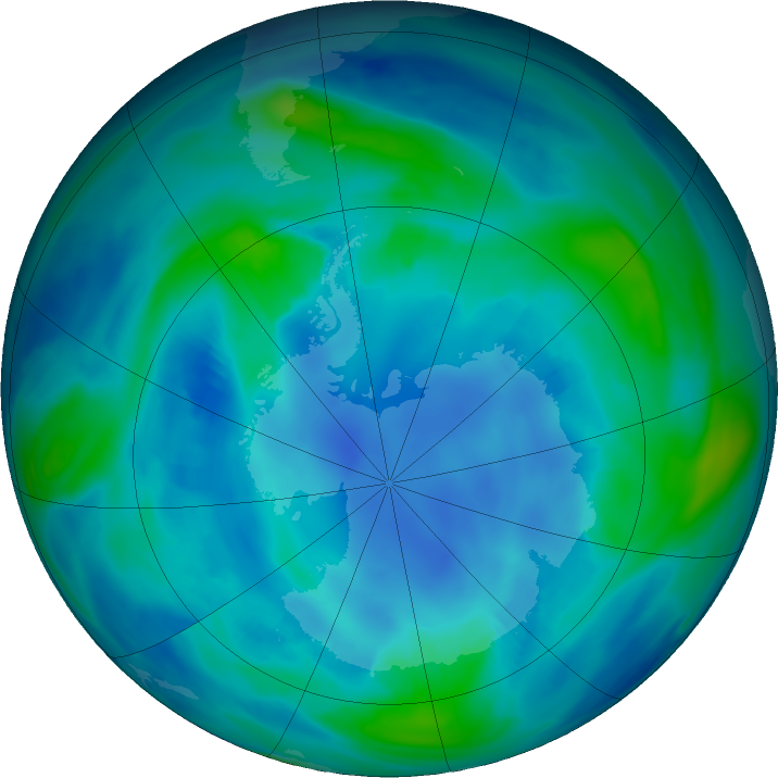 Antarctic ozone map for 30 April 2023
